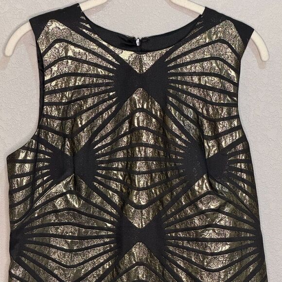 ABS Allen Schwartz Dress Size 8 Black Gold Art Deco Bow Mini Party NEW - Picture 4 of 11